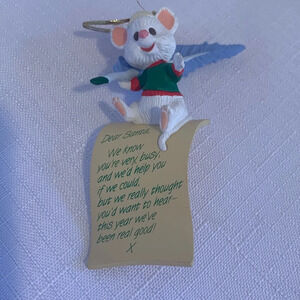 Vintage Hallmark 3” Mouse with Quill Pen and Dear Santa Letter Holiday Ornament
